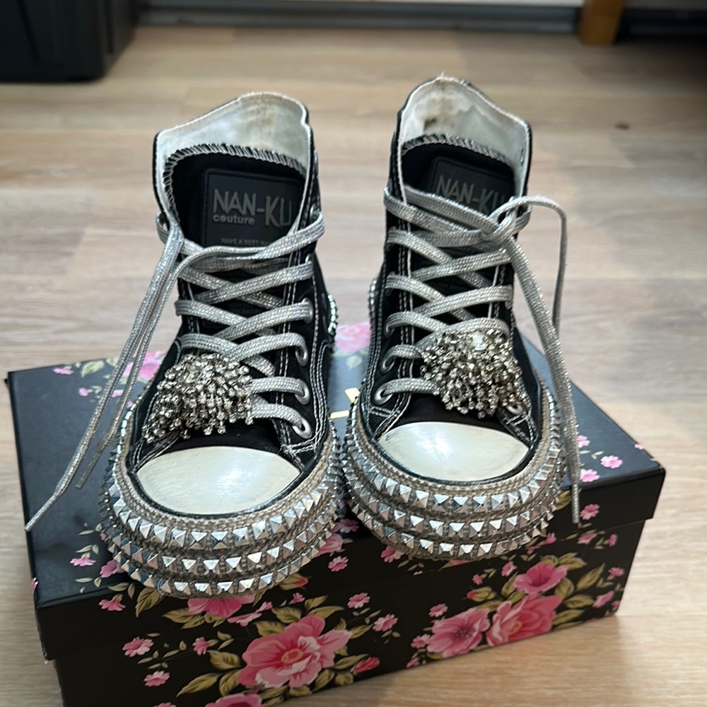 Black and Silver Studded High-Top Sneakers